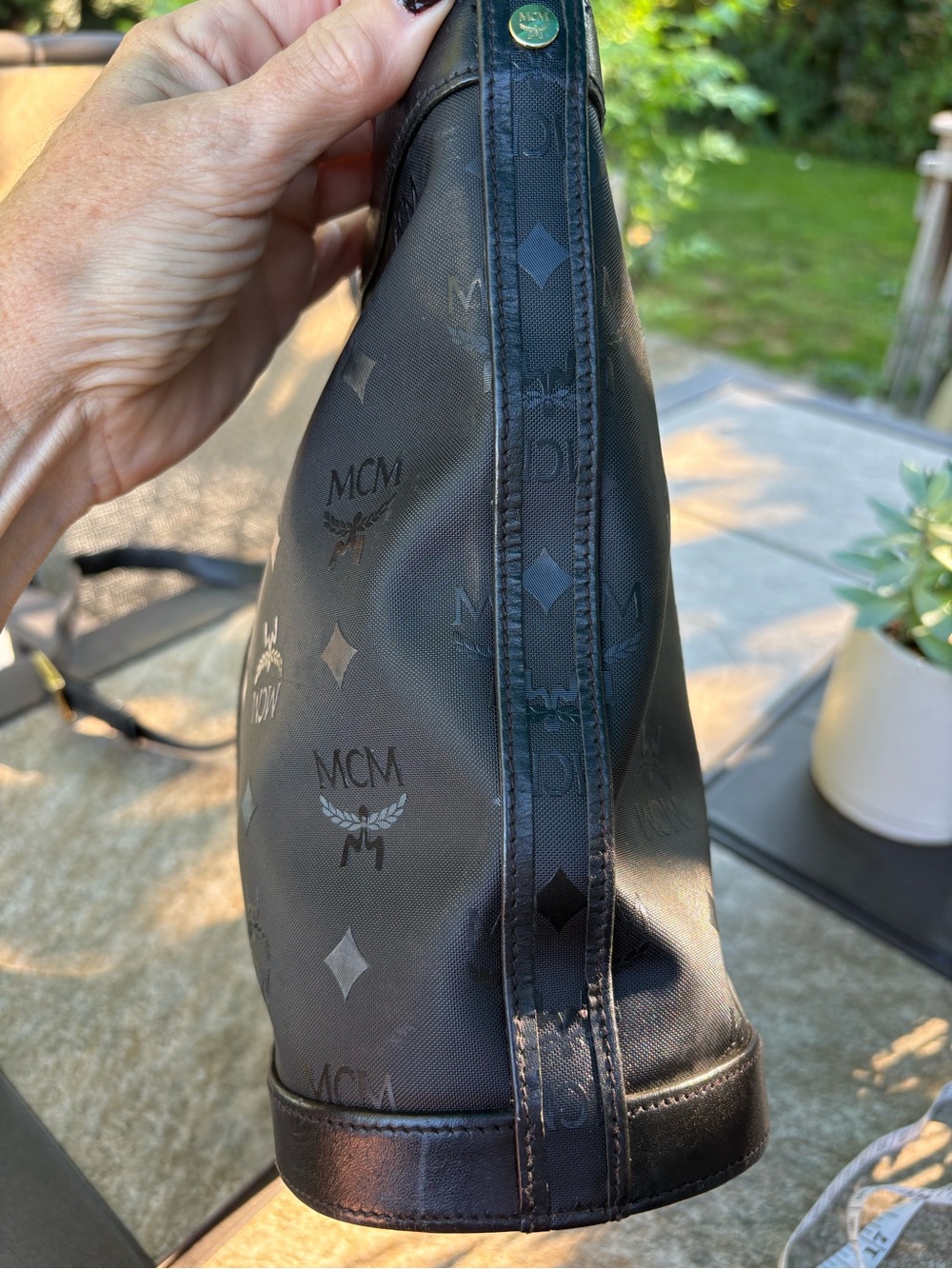 MCM Black Monogram Crossbody Bag with Gold-Tone Hardware - Picture 6 of 14